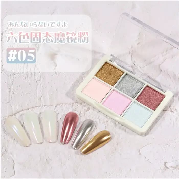 Poudre miroir magique solide, 6 couleurs, 1 pièce, paillettes pour ongles, Illusion de miroir, poudre aurore, verre Super brillant, Flash fin, paillettes pour ongles