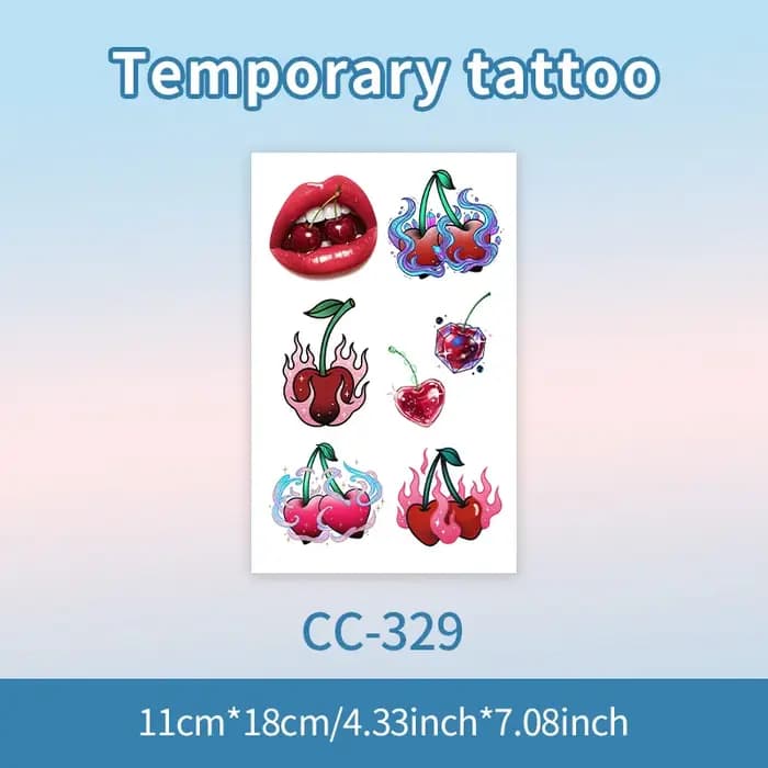 Autocollant de tatouage temporaire Cherry Kiss, longue durée et imperméable, lèvres fruitées, faux tatouages réalistes pour Couple, bras, poitrine