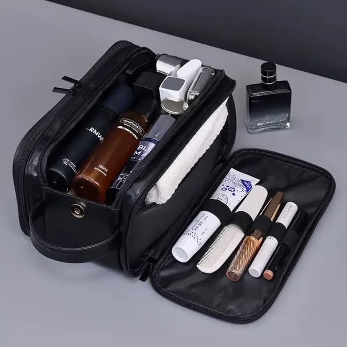 Trousse de toilette multi-poches en PU pour femmes et hommes