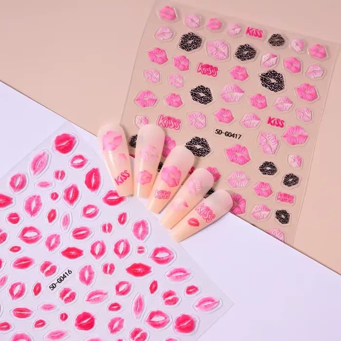Décalcomanies autocollantes pour les ongles, stickers, lèvres rouges, amour, coeur, jour de Léon, am