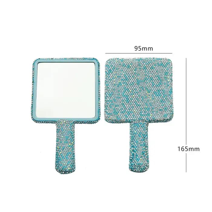 Miroir de maquillage en forme de cœur avec poignée en diamant pour femme