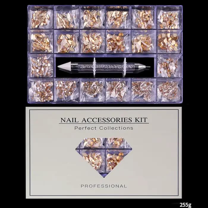 Verre de champagne rouge cristal diamant plat strass Nail Art décoration 21 grille boîte ongles acce