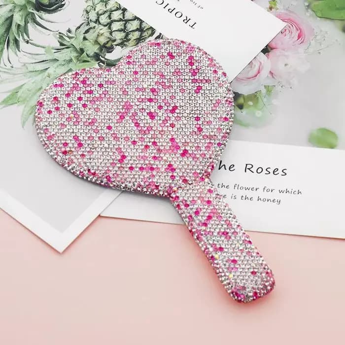 Miroir à main en forme de cœur de haute beauté avec diamants pour une réparation facile du maquillage