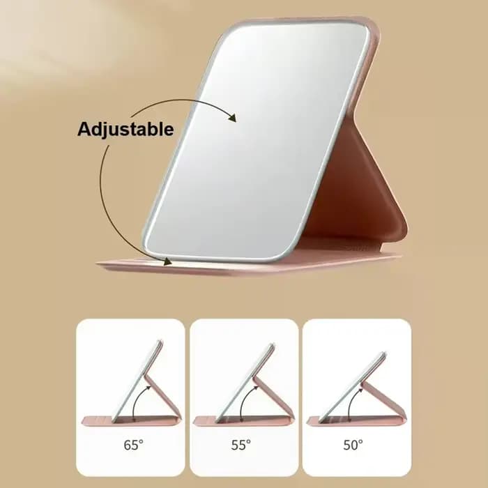 Miroir de maquillage pliable en cuir PU de couleur unie
