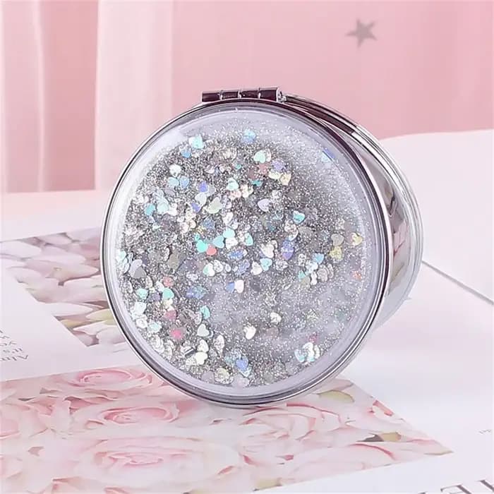 Miroir de Maquillage Quicksand Brillant et Scintillant, Miroir Grossissant Pliable, Miroir de Poche