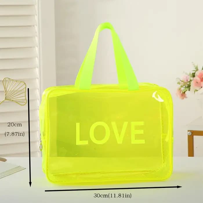 Trousse de maquillage imprimée - Motif LOVE - Organisateur de rangement transparent pour articles de toilette - Sac