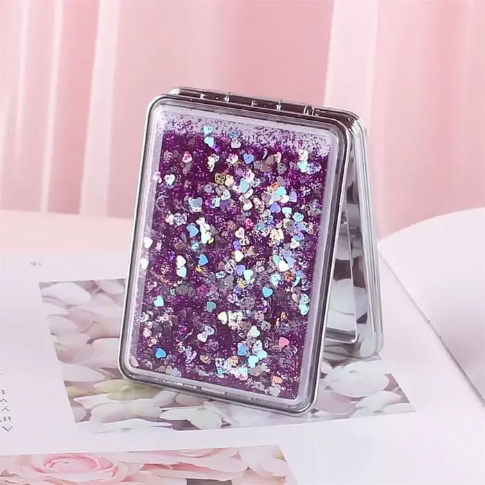 Miroir de Maquillage Quicksand Brillant et Scintillant, Miroir Grossissant Pliable, Miroir de Poche Portable, Outil de Coiffure