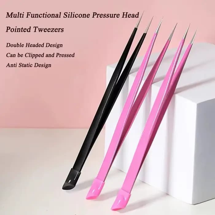 Pincettes à Double tête noires/roses, outil de maquillage à pointe inclinée en acier inoxydable, têt