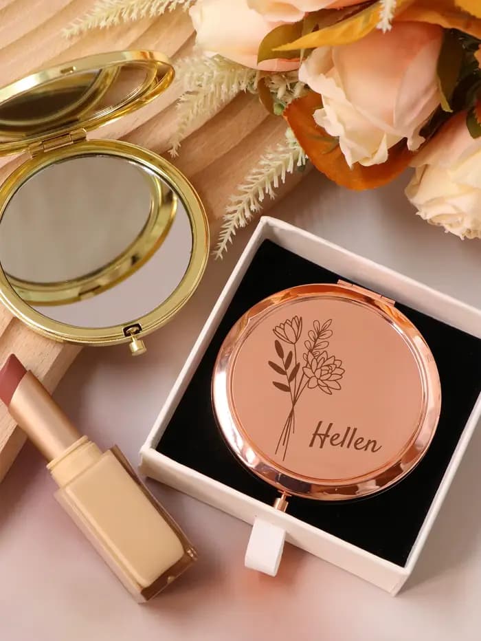 Miroir de poche de mariage personnalisé-avec fleur de naissance