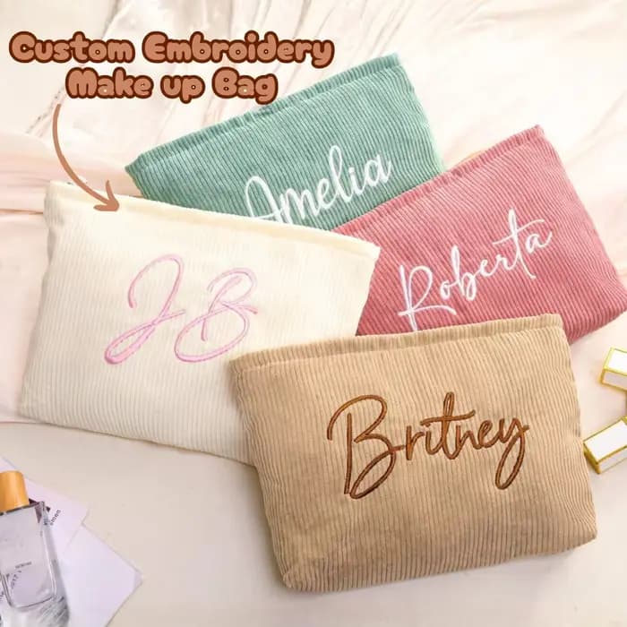 Trousse de maquillage en velours côtelé brodée