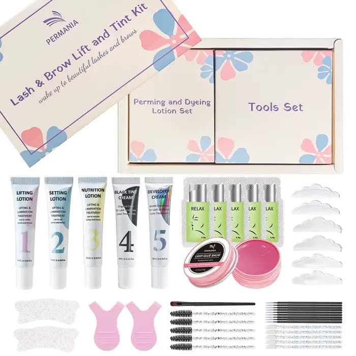 Kit de teinture et de permanente pour cils et sourcils PERMANIA, noir naturel, traitement de lifting