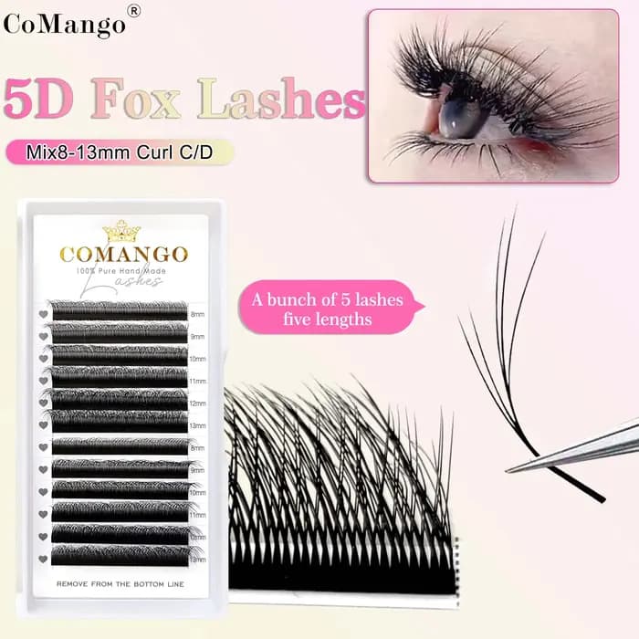 CoMango 5D fox YY shape eye lashes extension C/D curl professional black fox eye style lash high qua