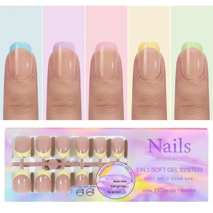 150 pièces 6 couleurs faux ongles multi-tailles
