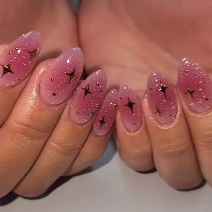 Faux ongles en forme d'amande à paillettes simples, avec colle, Design d'ongles ballerine, doux et f