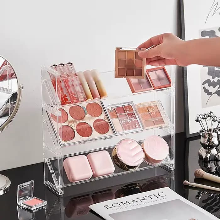 Présentoir à cosmétiques en acrylique à 3 niveaux, plateau multifonctionnel pour fards à paupières, étagère de rangement pour blush, organisateur créatif de jouets et de bibelots de bureau