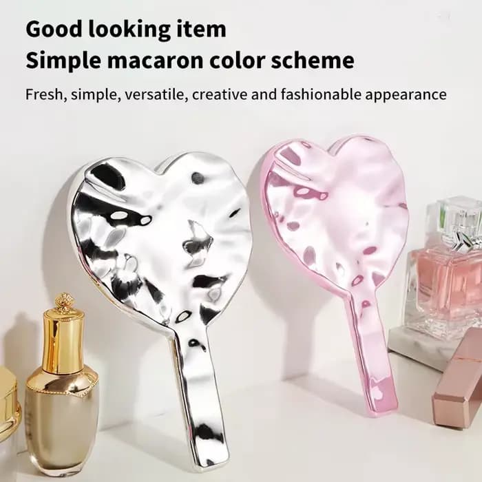 1 pièce Miroir de maquillage portable en forme de cœur avec poignée pour femme