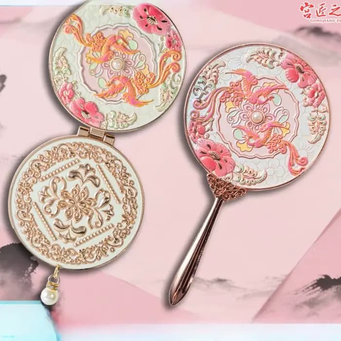 Miroir portable de style ancien avec couvercle rabattable en métal