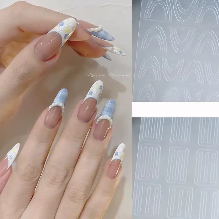 Autocollants pour ongles français en dentelle creuse, 1 pièce, mode Simple, curseur auto-adhésif, dé