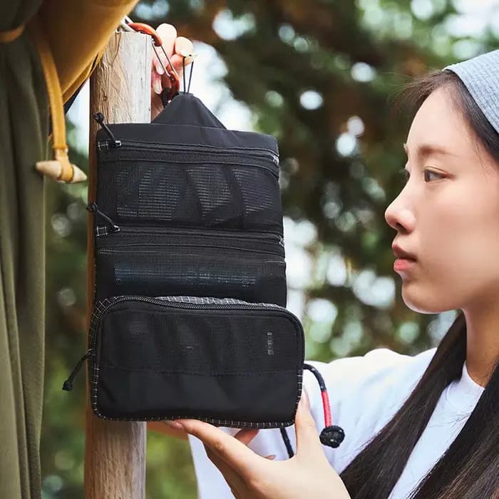 Sac de toilette portable imperméable à suspendre avec plusieurs compartiments pour la randonnée, le camping, les voyages, sacs de rangement ultralégers