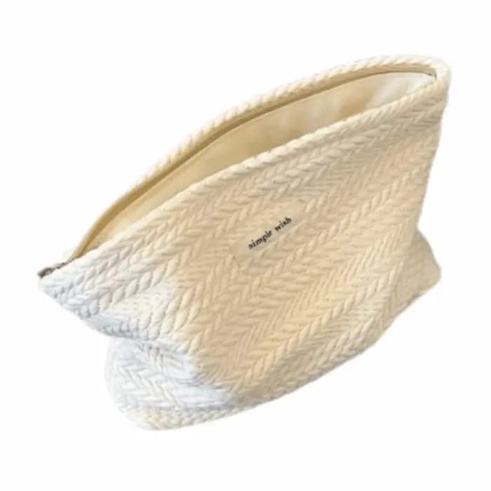 Trousse de maquillage en tissu tissé pour femmes, couleur unie, pochette à cosmétiques de grande capacité, petit organisateur, trousse de beauté à fermeture éclair pour l'extérieur