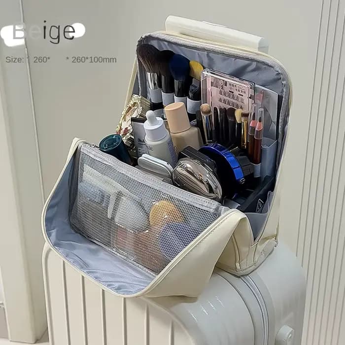 Trousse de maquillage verticale multi-couches élégante et de grande capacité, portable pour les arti
