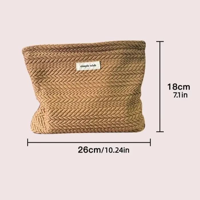 Trousse de maquillage en tissu tissé pour femmes, couleur unie, petit organisateur, pochette à cosmétiques, sac de rangement de toilette à fermeture éclair de grande capacité