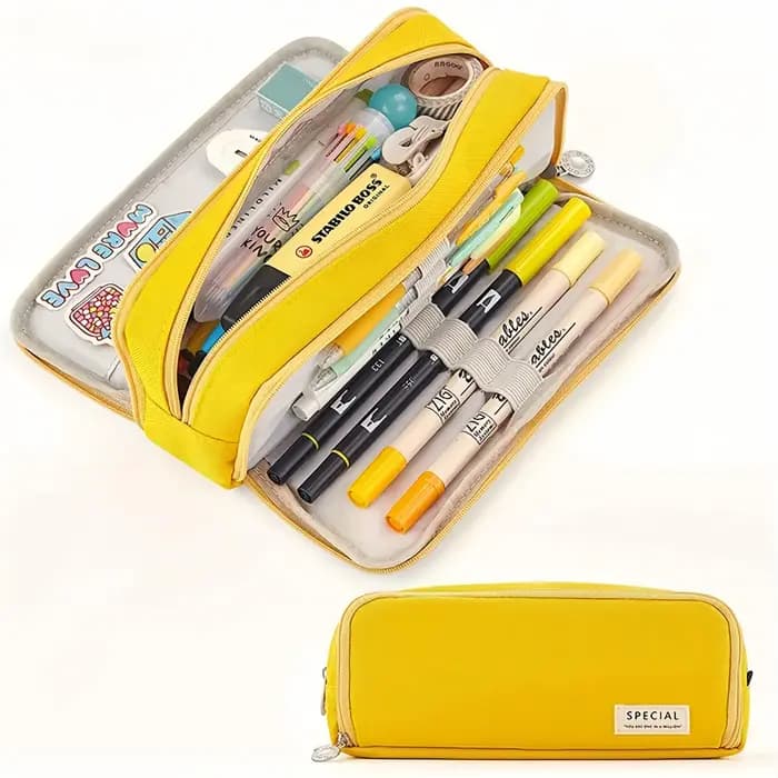 Trousse à crayons rose de style féminin, à plusieurs compartiments et grande capacité, robuste et durable. Partenaire idéal pour le rangement de la papeterie