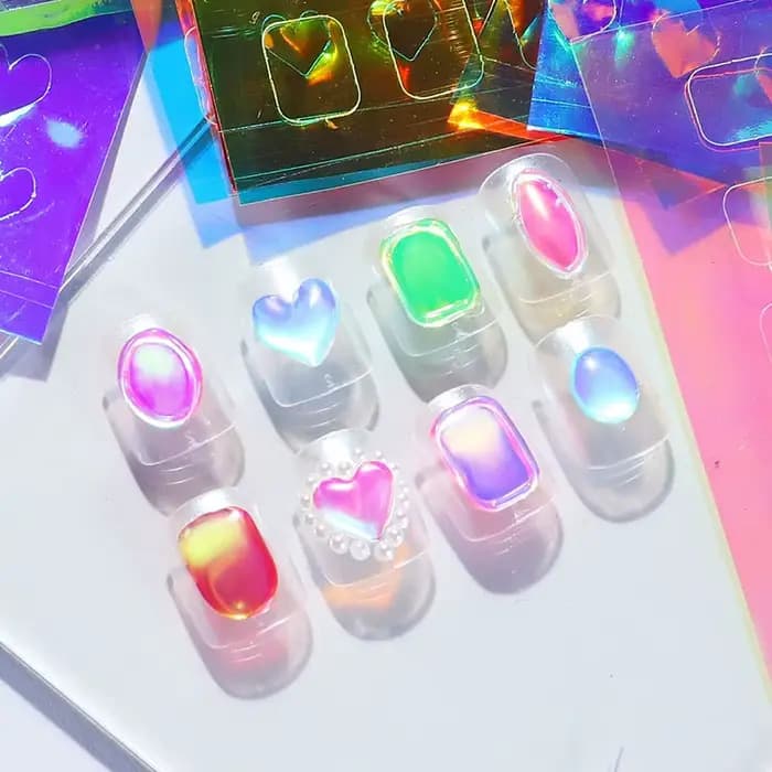 Autocollants en feuille de verre Aurora pour ongles, papier de verre cassé, décalcomanies de film ir