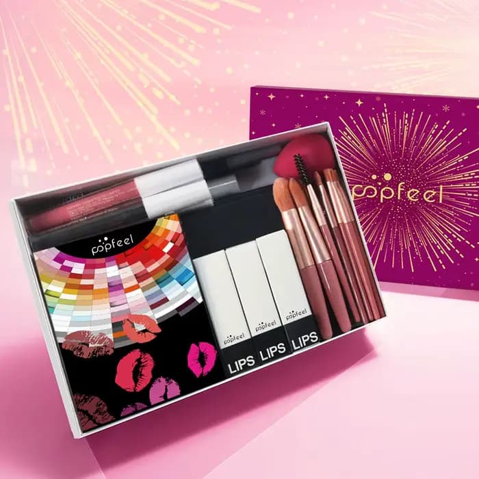 Kit de maquillage coffret cadeau beauté fard à paupières Palette Eyeliner rouge à lèvres Mascara brosse