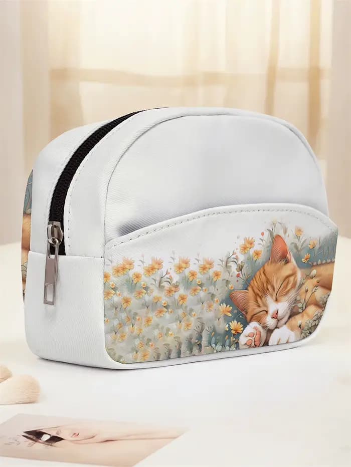Trousse de maquillage imprimée à motif de chat mignon