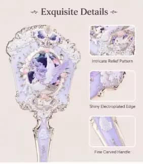 Miroir à main Flower Knows Unicorn, miroir de maquillage vintage gravé et embossé, miroir cosmétique mignon Lolita, miroir à main pour filles, cadeau