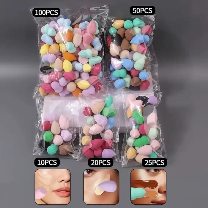 Éponges de maquillage sans latex, 10/20/25/50/100 pièces | Couleurs et formes aléatoires pour liqu