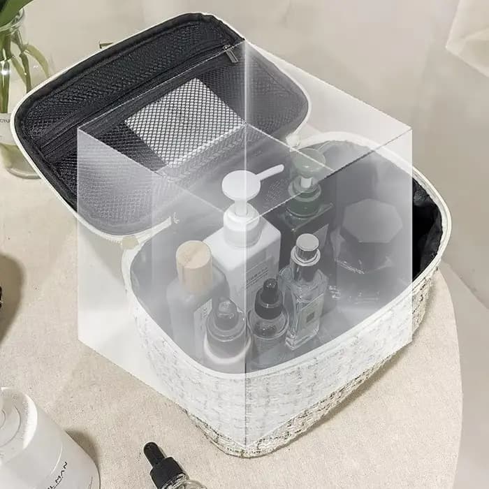 Nouveau Sac à Maquillage Femme 2025 – Style Tricoté, Portable et Tendance, Grande Capacité de Rangement