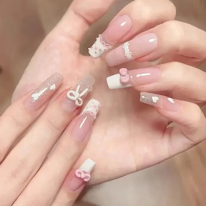 24 pièces paillettes diamant presse sur ongles Blush rose oeil de chat faux ongles doux mignon cercu