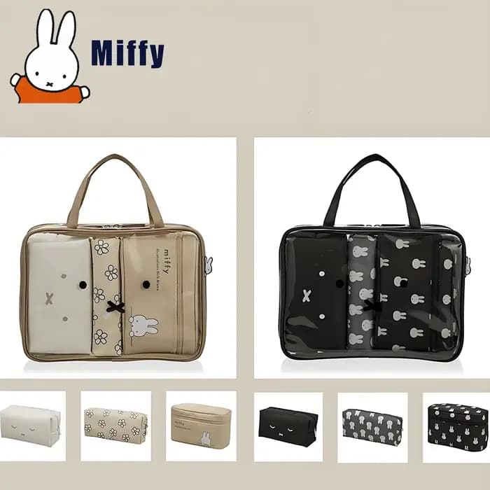 Kawaii Miffy 3-en-1 trousse de maquillage organisateur quatre sacs Total mignon lapin petits sacs de rangement Portable stockage ménage Gril cadeau