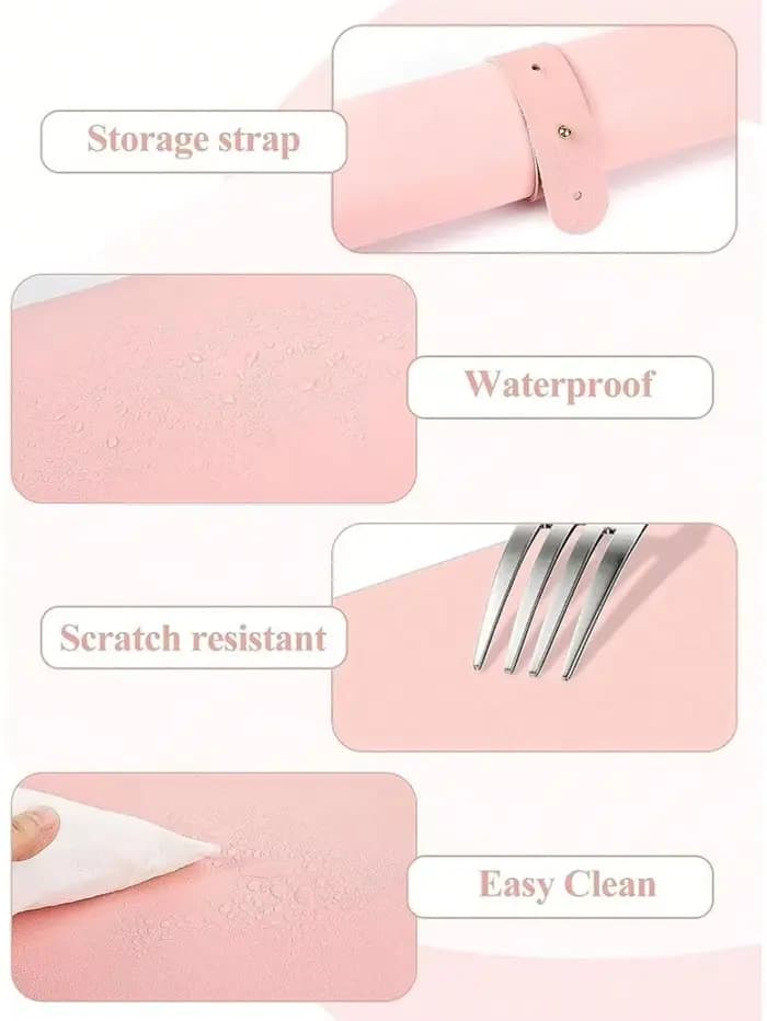 Polymères de table rose pour nail art, 1/2 pièces, portable, pliable, pour accoudoir, en cuir microc