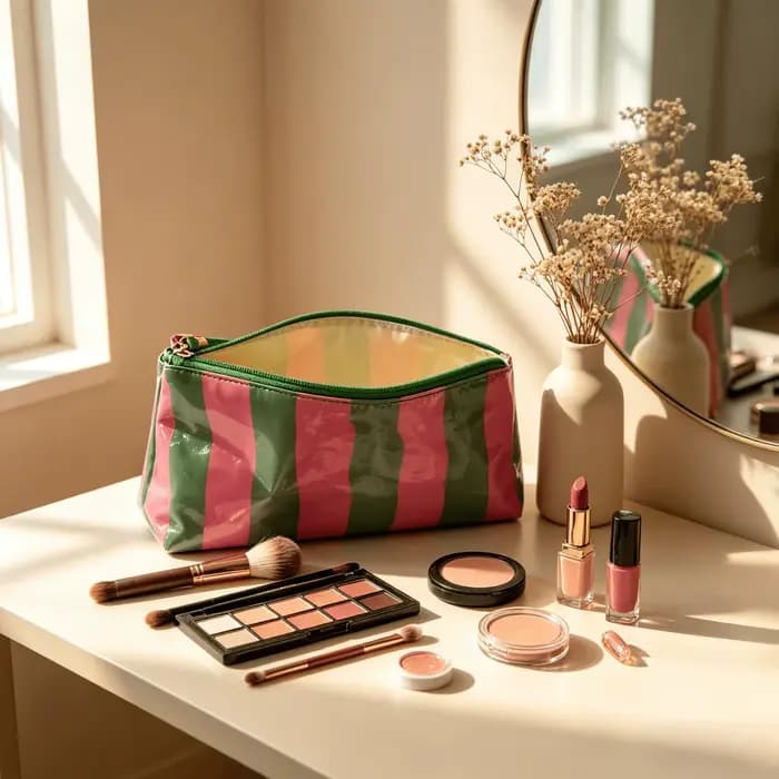 Trousse de Toilette Rayée Grande Capacité pour Femme