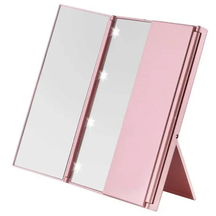Miroir de maquillage Portable à trois côtés LED, Design pliable, miroir cosmétique de vanité de voya