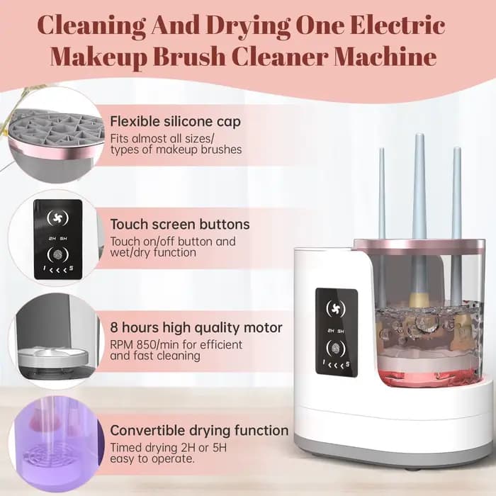 Machine de nettoyage de pinceaux de maquillage électrique avec sécheur