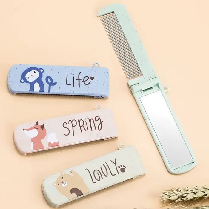 Petit miroir peigne ensemble couleur mode Portable pli maquillage