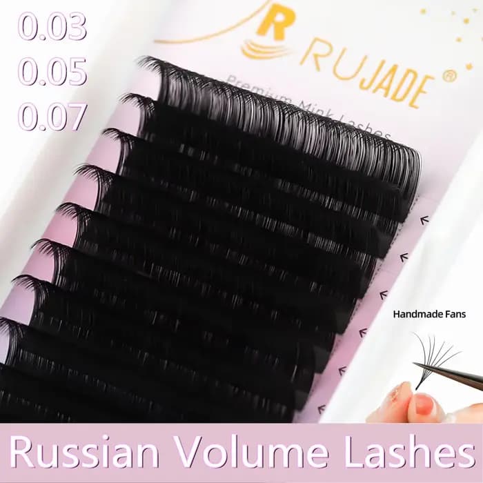 Rujade 0.03 0.05 0.07 naturel doux russe rouleau de cils extensions Personal Handmade Fan soie faux vison