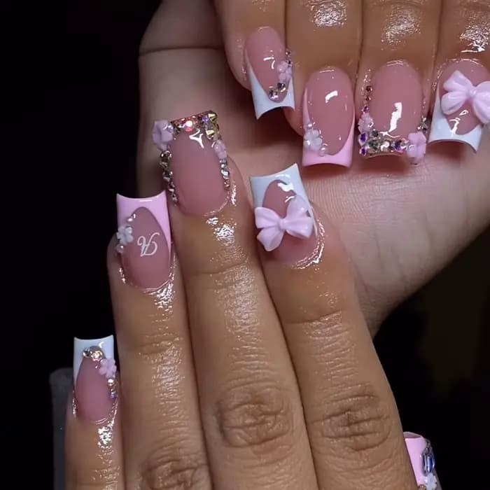 50/100 pièces rose blanc Kawaii arc breloque pour ongles 3D résine nœud papillon Flatback ongles gem