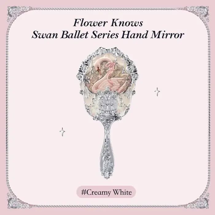 Miroir à main Flower Knows Swan Ballet Series, 3 types, outils de maquillage à relief exquis, blanc,