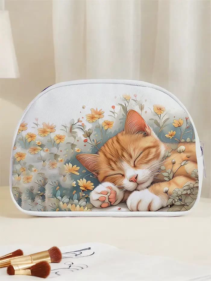 Trousse de maquillage imprimée à motif de chat mignon