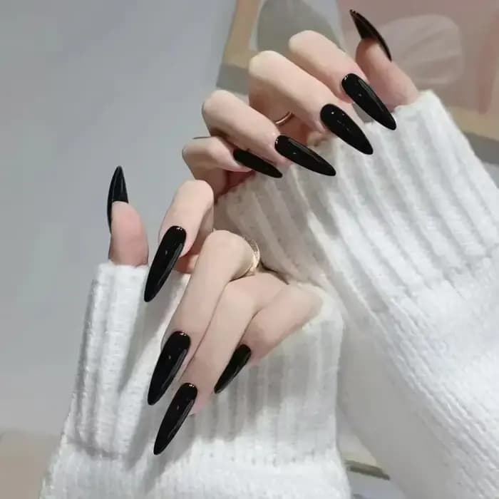 24 pièces faux ongles avec colle amande noir rouge dégradé conception détachable strass acrylique fa