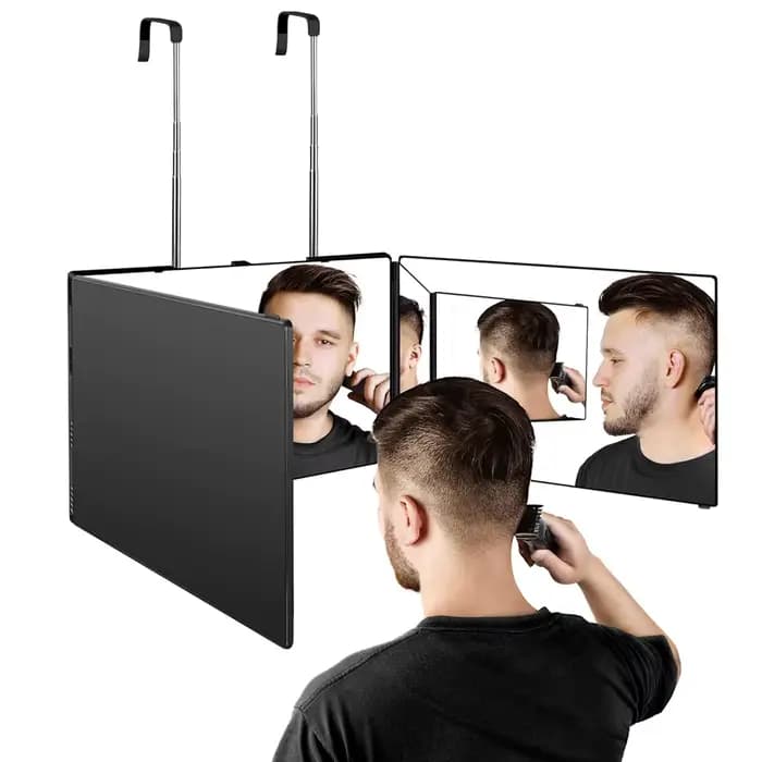 Portable de voyage 360 ° Miroir de maquillage pliable à trois volets avec crochet télescopique réglable en hauteur pour