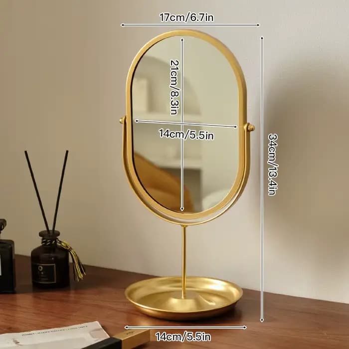 Miroir de vanité ovale rotatif à 360 degrés, miroir de maquillage de table de bureau, haute valeur e
