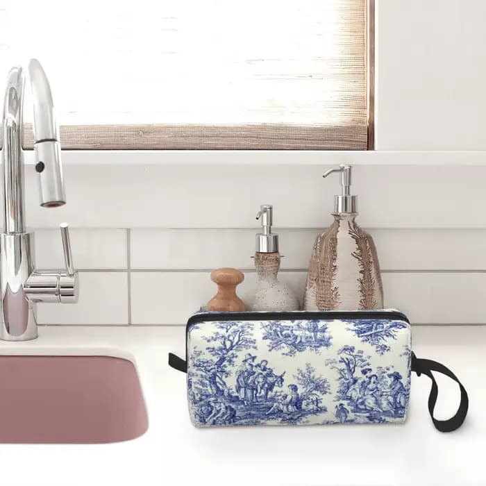 Trousse de Toilette de Voyage à Motif Bleu Marine Français