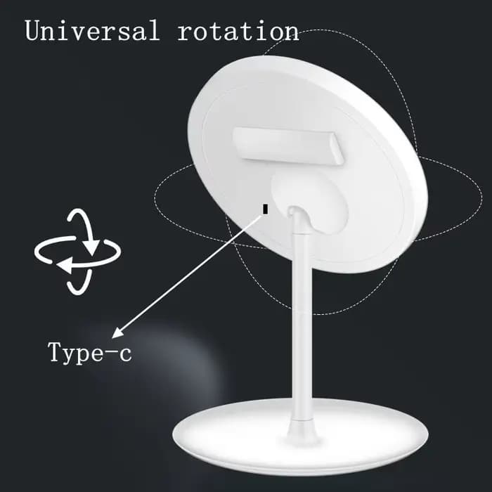 Miroir de maquillage LED Miroir de vanité USB détachable, 3 couleurs réglables avec 1 loupe 5X, rangement, Base rotative de bureau