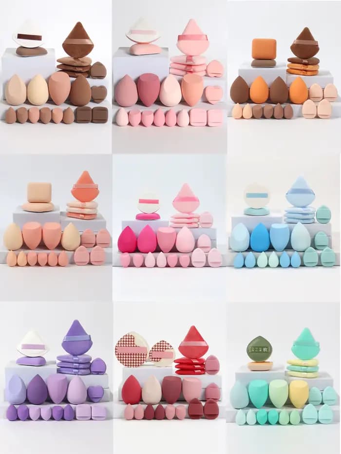 Ensemble d'éponges de maquillage et de bouffantes de maquillage roses